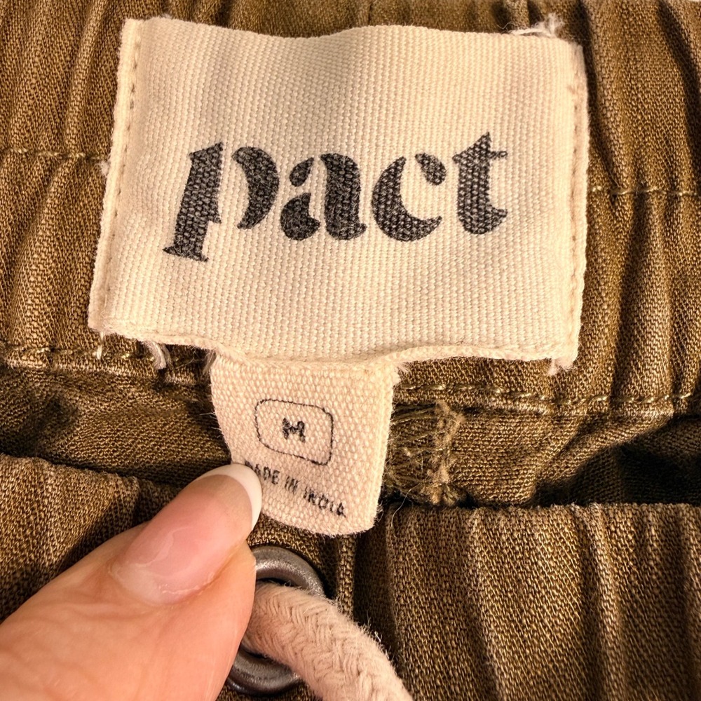Pact Organic Cotton Jogger Pants Medium Olive Green Elastic Drawstring Chino - Picture 2 of 16